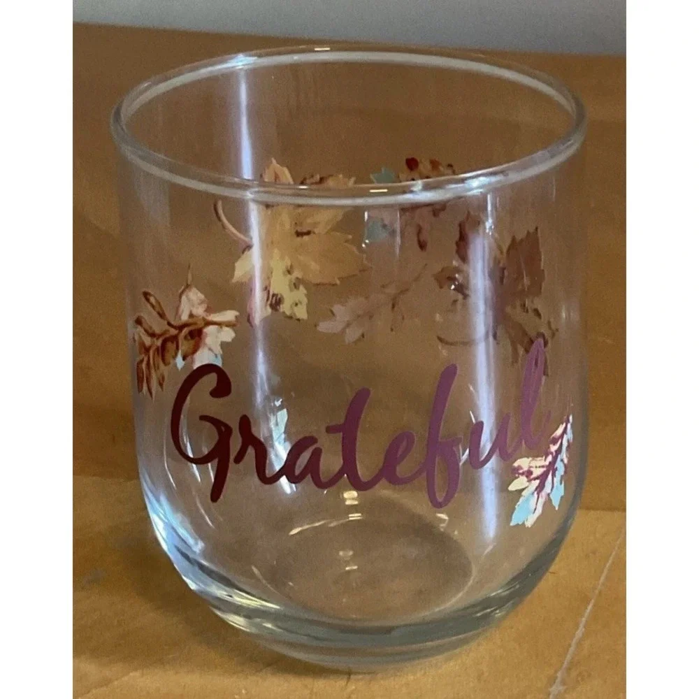 Stemless Wine Glasses Grateful 16.8 Oz‎  Autumn Leaves Beverage , Set Of 4